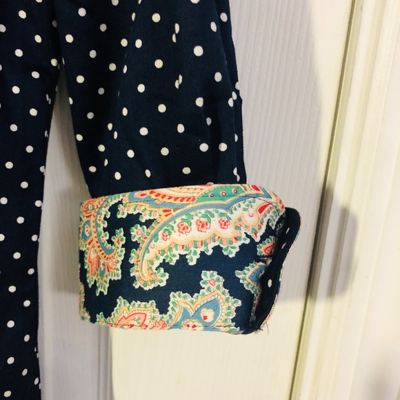 Chaps Navy Blue with White Polka Dots Button Up - Picture 7 of 8